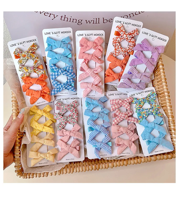 2026 4PCS/Set Kids Hair Clips Gingham Floral Bow Hair Barrettes No Hurt Hair Non Slip Soft Fabric Toddler Girls Accessories Gift