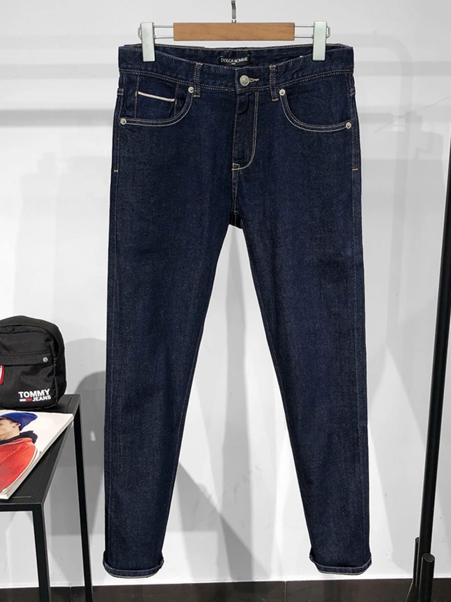 

Original DH Slim Fit Men's Denim Jeans Autumn Washed Small Foot Casual Long Pants Deep Blue Fashion Urban Style Comfortable B...