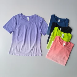 Chemise de yoga sans couture pour femme, haut court à manches courtes, t-shirt de sport nickel é de fitness, vêtements d'entraînement pour la course à pied