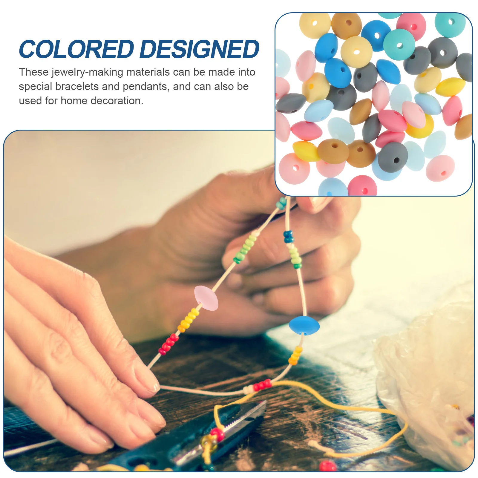 

100Pcs Silicone Abacus Beads Colored Design Smooth Large Hole 25Mm DIY Craft Making Bracelets Jewelry Pendant Home Decor Bead
