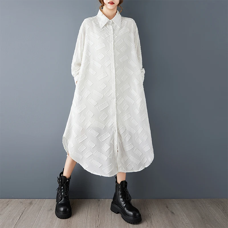 فستان SuperAen فضفاض كبير الحجم بلون سادة بسيط من قماش الجاكار لربيع وخريف 2025 فستان غير متماثل على شكل حرف a #1