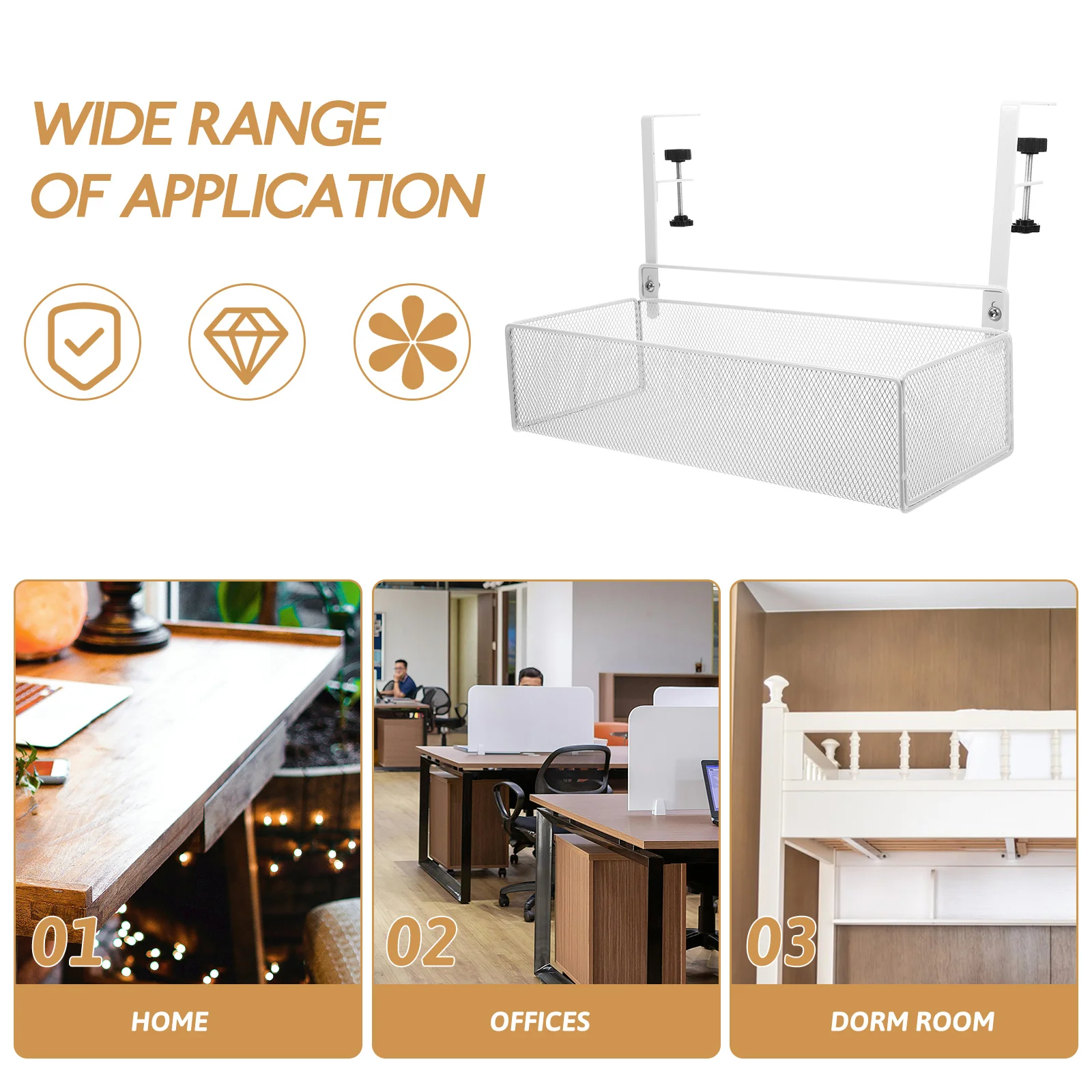 

Under Table Storage Basket Clamp on Shelf for Desk Accessories Organizer Carbon Steel Clamp-on Shelving Unit