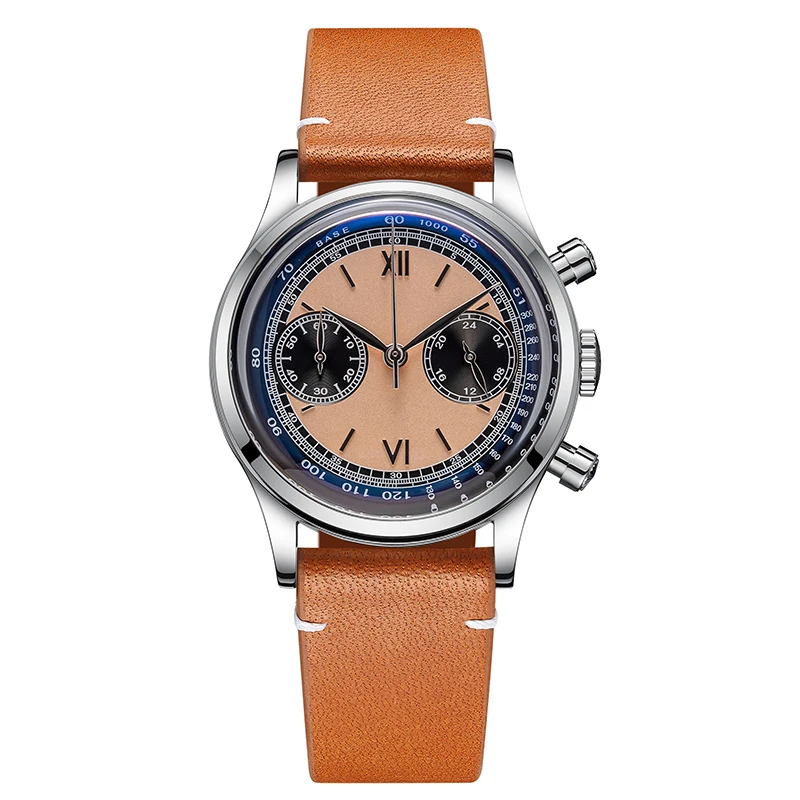 ADDIESDIVE Herren VK64 Chronograph Quarzuhren 38 mm Bubble-Glas 100 m wasserdichte Armbanduhr AD2037 Lederarmband Vintage-Uhr