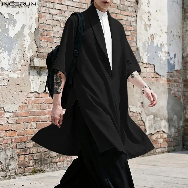 

INCERUN Men Shirt Solid Color V Neck Half Sleeve Loose Men Clothing Streetwear 2026 Korean Style Fashion Casual Long Style Tops