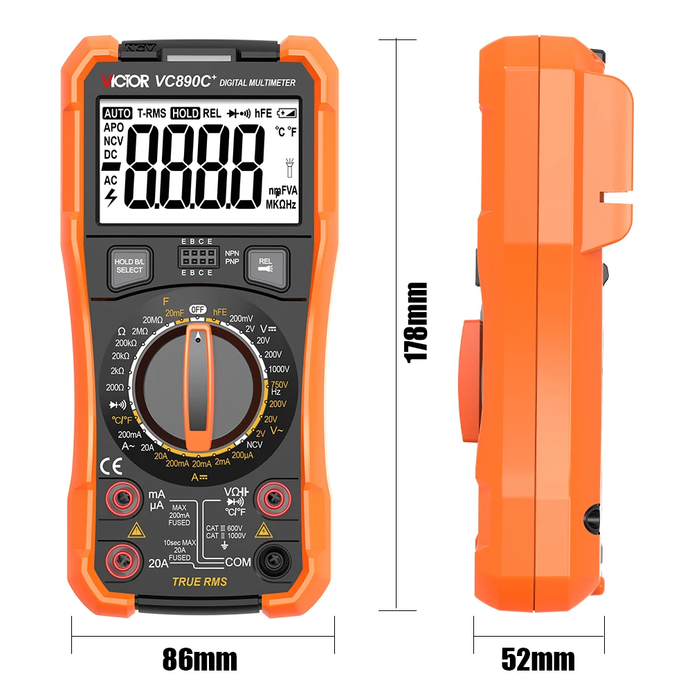 Victor 890D 890C + มัลติมิเตอร์แบบดิจิตอล LCD 1999 จอแสดงผล True RMS Capacitor 2000uF 20A AC DC แรงดันไฟฟ้า Capacitance Tester