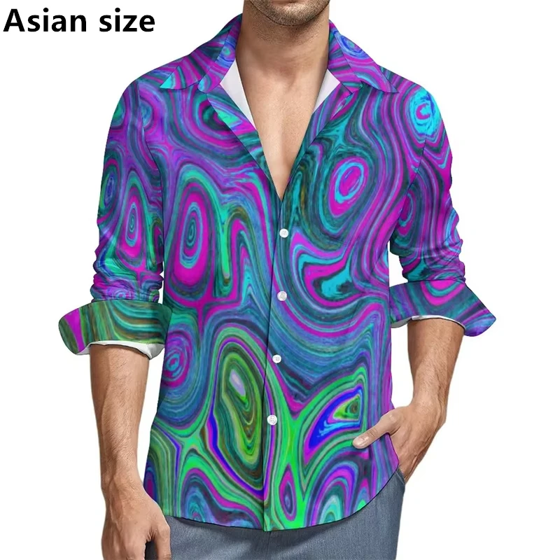 Camicia a maniche lunghe stampata in 3D con motivo floreale a colori Camicia da uomo alla moda da strada Estate Autunno Top Y2k Abbigliamento uomo