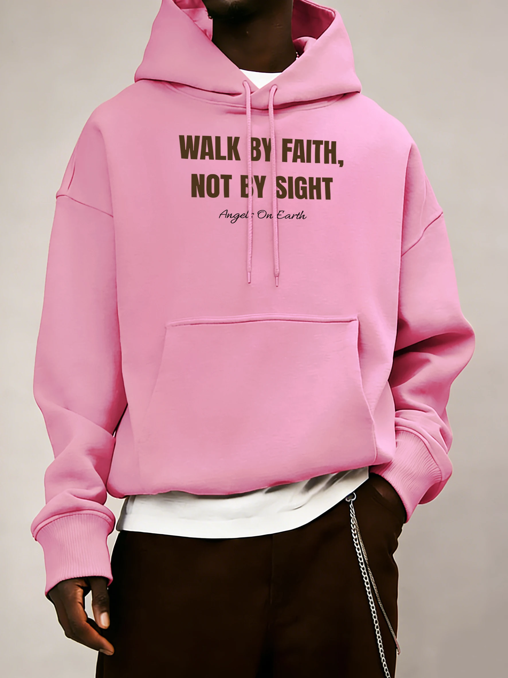 

Walk By Faith Not By Sight Мужской повседневный уличный пуловер с принтом Осенняя модная толстовка в стиле хип-хоп Свободная одежда с карманами Базовый спортивный топ