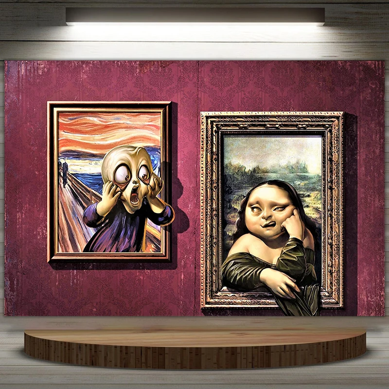 Funny The Scream and Mona Lisa Humor Altered Poster and Print Banksy Wall Art HD Pictures Canvas Painting Living Room Home Decor