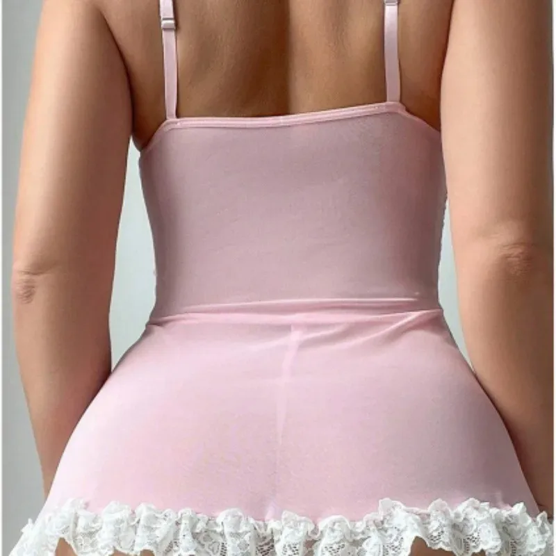 3 Piece Women Sexy Dress Lace Transparent Dresses Elasticity Sling Strap Lingerie Pure Desire Sexy Dress+G-String+Mesh Socks Set - view 2