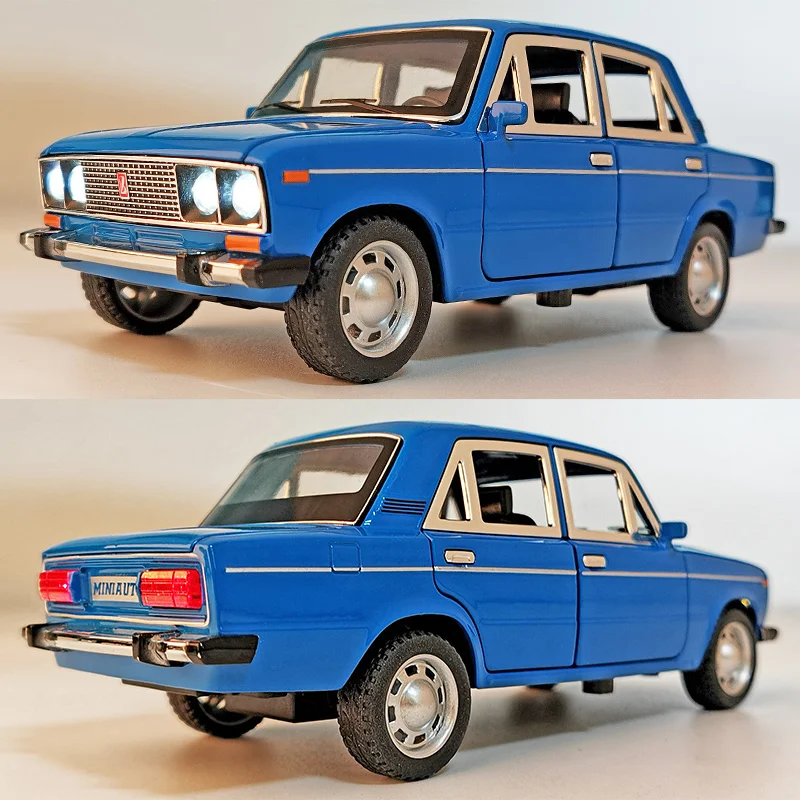 1/24 LADA Classic Car Police Alloy Car Model Diecast Metal Toy Vehicle Simulation Sound Light Collection Kids Gift Toy