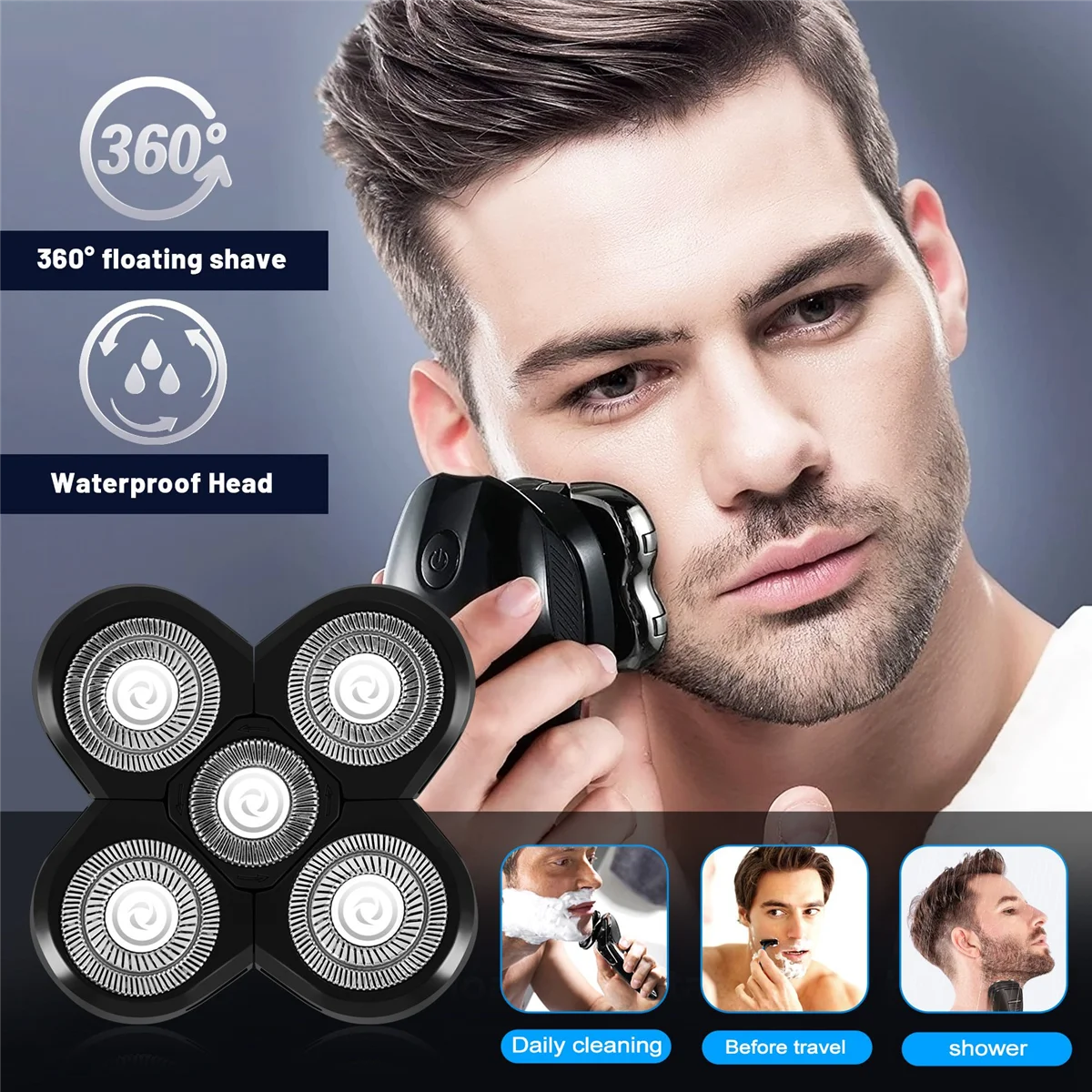 Teste di ricambio per rasoi elettrici 5D Teste di lame di rasoio Calde per lame di ricambio Rasoi per testa calva per uomo (Grigio)