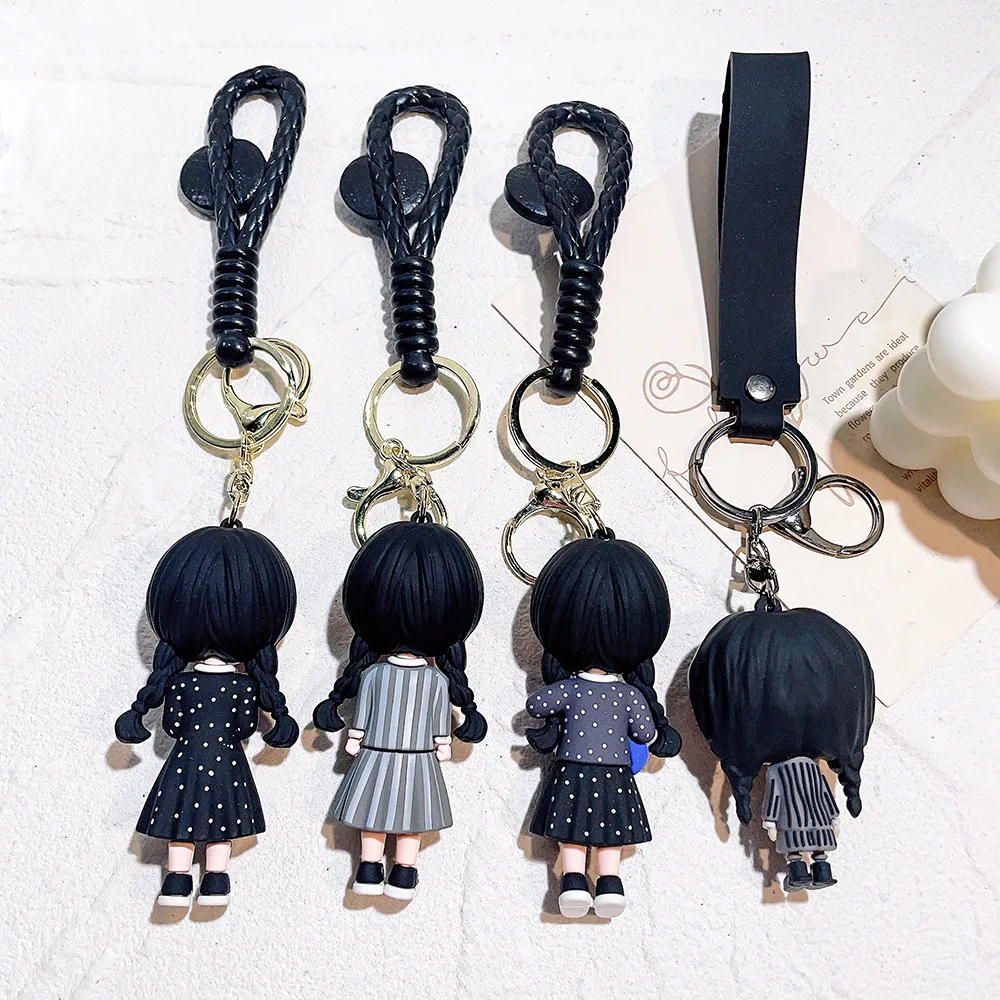 Horror Wednesday Addams Silicone Keychain Toy Thing Hand Home Decor Keychain Doll Schoolbag Pendant Halloween Toy Costume Props