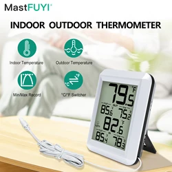 MASTFUYI Digital Indoor Outdoor Thermometer Wired, Indoor Outdoor Temperature Monitor with Min/Max Record and Probe Sensor
