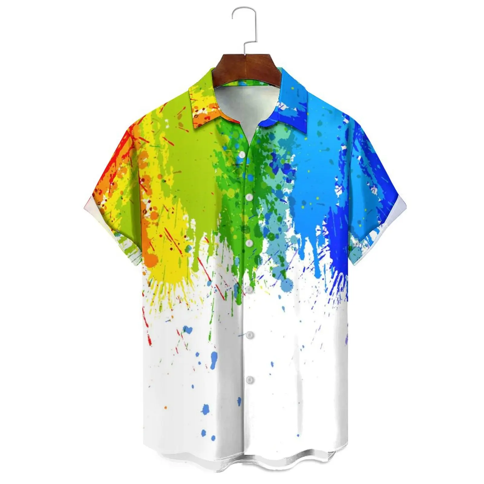 

Men's/Women's Fashion Summer Simple Oil Painting Style Rainbow Print Large Size Casual Loose Single Breasted Short Sleeve Shirt