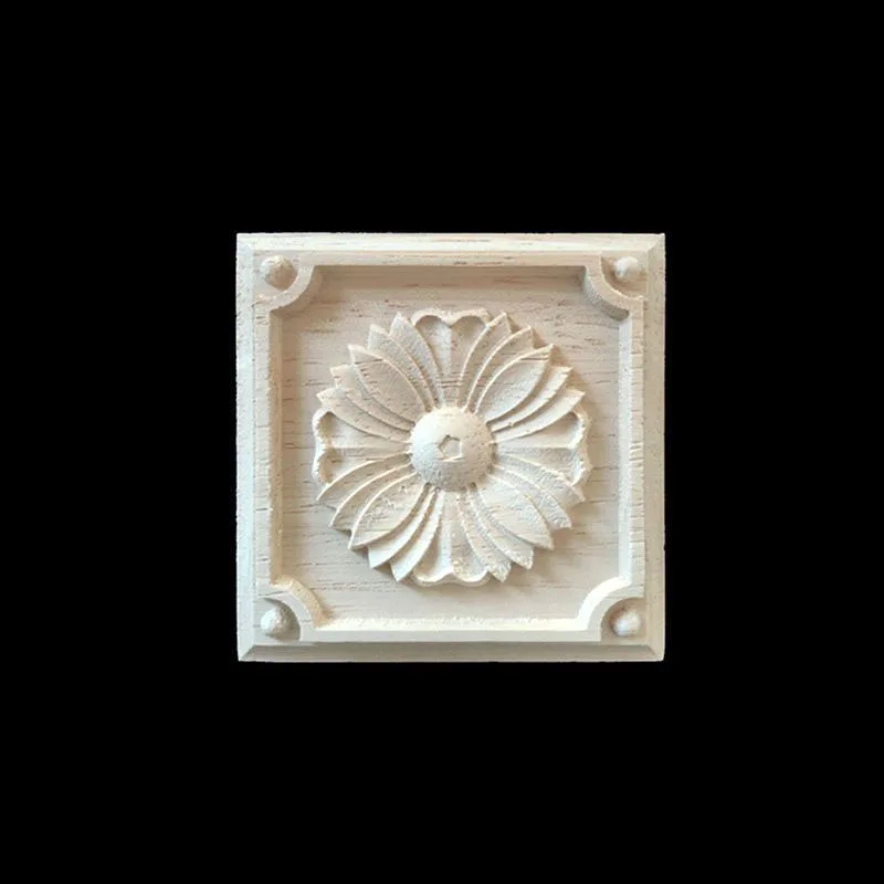 Unique Natural Floral Wood Carved Onlays and Appliques Wood Figurines for Decor Home Decoration Accessories Wood Furniture Decal