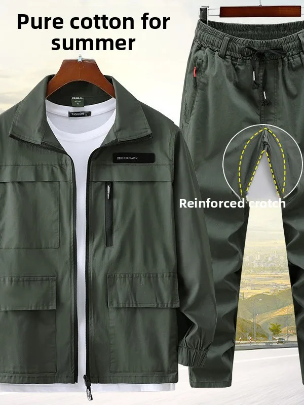 

Men's Summer Work Uniform Set Thin Pure Cotton Elastic Camouflage Breathable Wear Resistant Automotive Repair Welding Workwea...