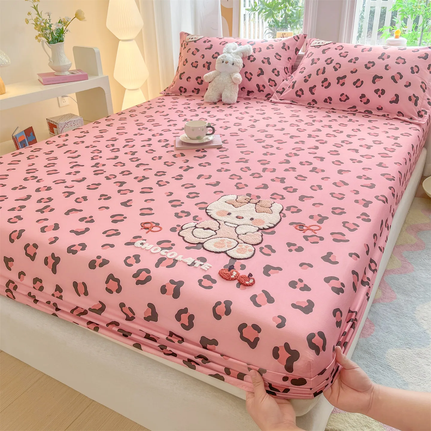 

Простыня из 100% хлопка с леопардовым принтом, вышивкой и эластичной резинкой, для односпальных, двуспальных и королевских кроватей, защитный чехол для матраса