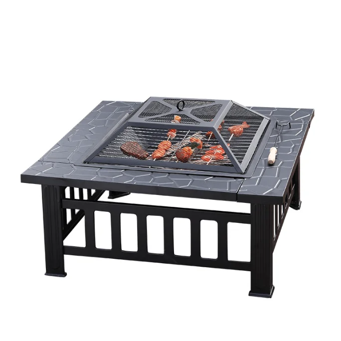 

Multifunctional Outdoor Garden Fire Outdoor Patio Bonfire BBQ Table Square Stove Grill with Cover