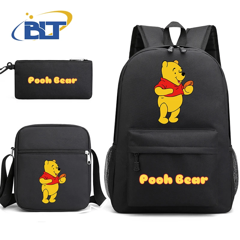 MINISO Pooh Bear Printed Student Schoolbag Set Children's Backpack Shoulder Bag Pencil Case 3-piece Set