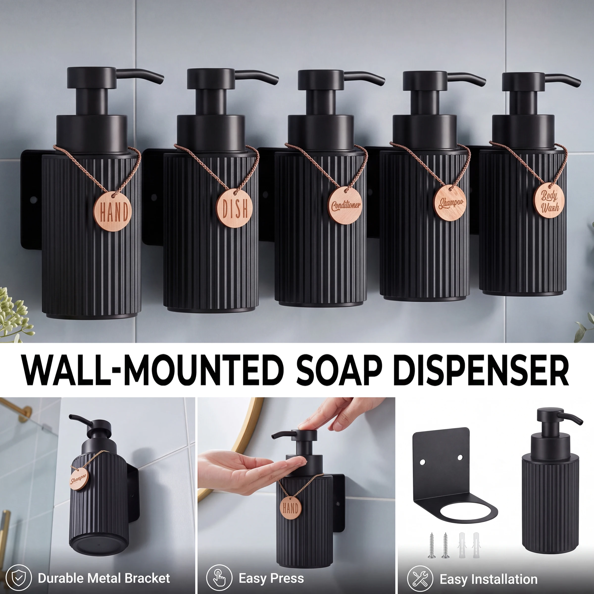 1PC Wall‑Mounted Soap Dispenser, Refillable Dish, Hand Soap, Shampoo, Bodywash, Conditioner Bottle for Bath & Kitchen Essentials view 6