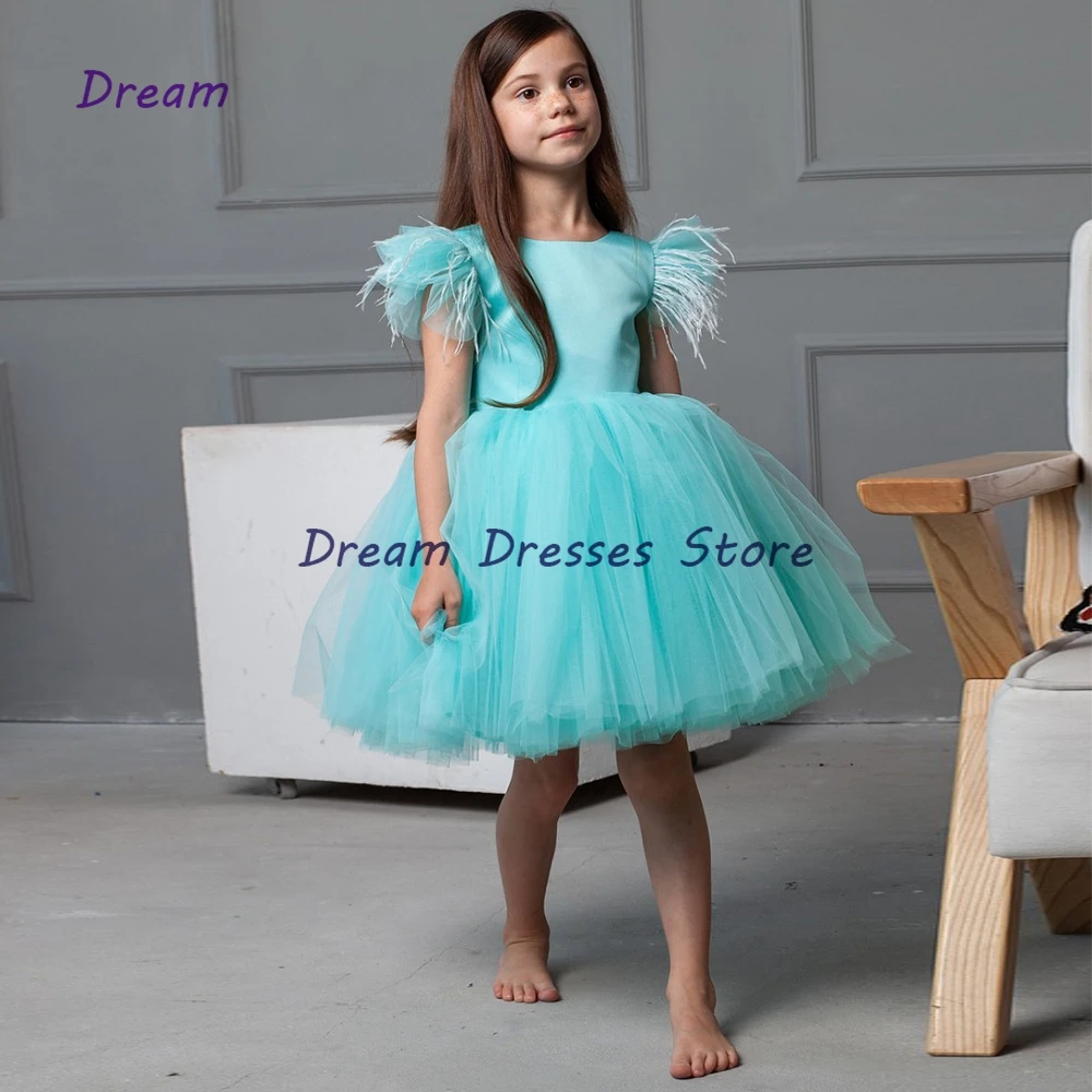 Senza maniche A Line Fluffy Tulle Flower Girl Dresses Tiered 2023 Child Wedding Dress New Spring Tea Length Flower Vestidos De niina