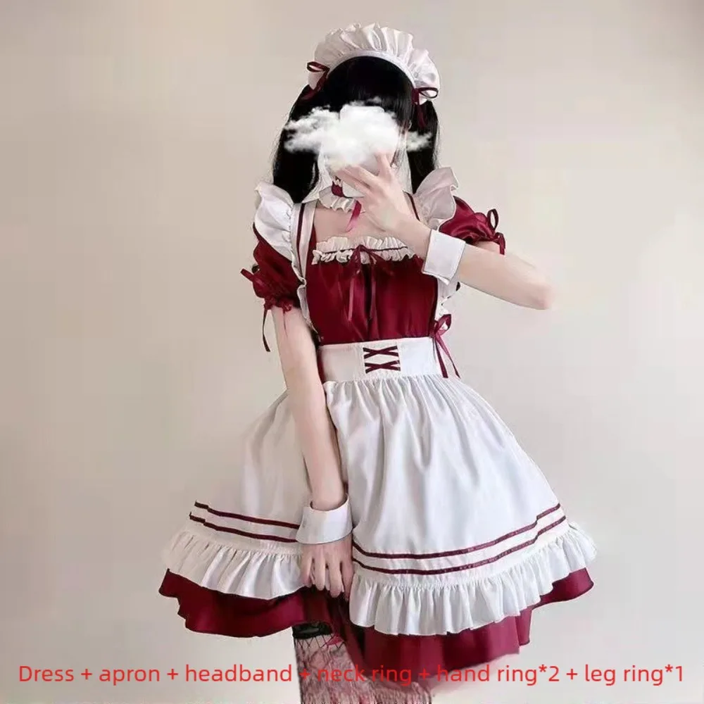 

Women's Red & White Lolita Maid Dress - Cute Sexy French Apron Uniform, Cafe Role - Play Party Cosplay Costume