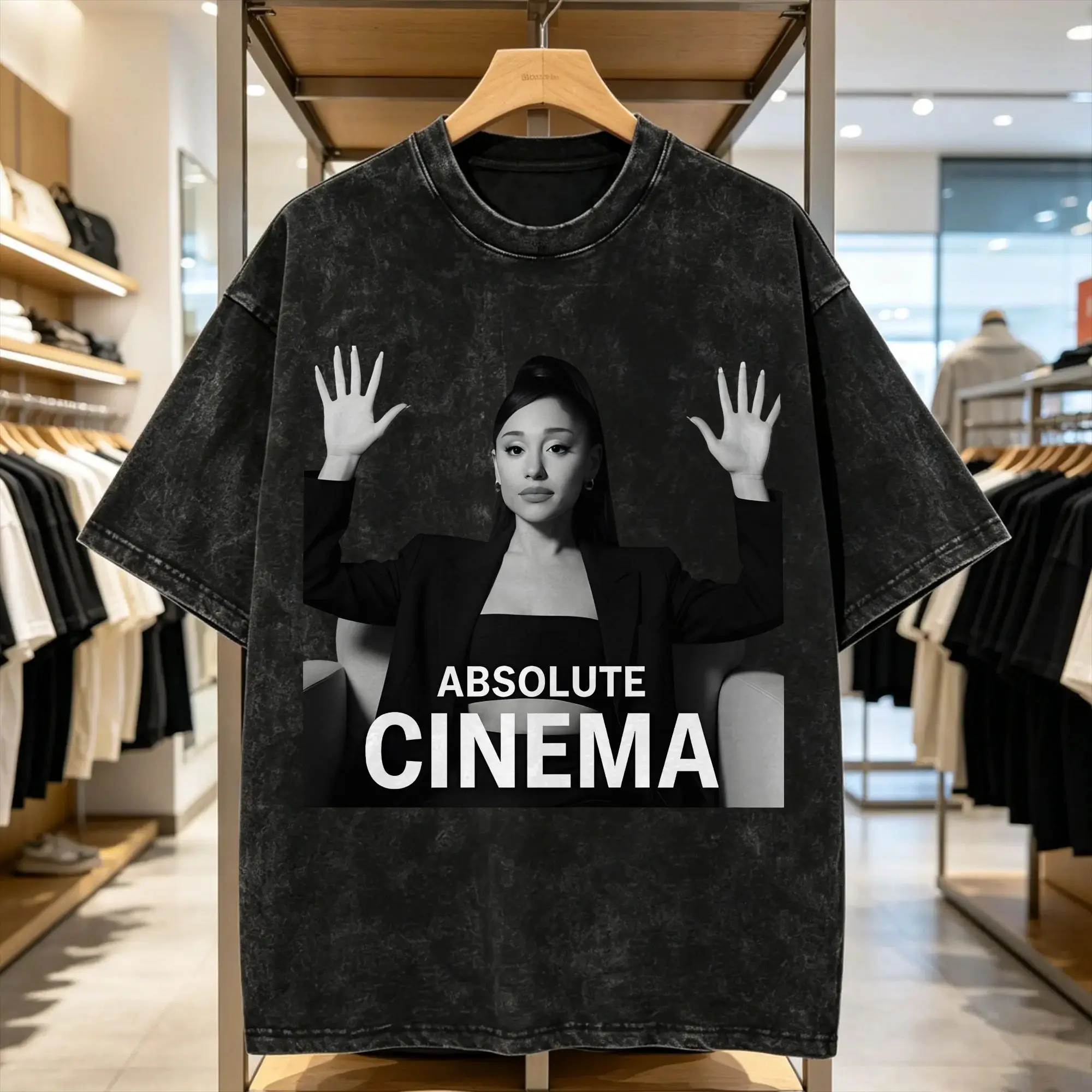 Arianas Grande T Shirts Men 100% Cotton Awesome T-Shirt O Neck Absolute Cinema Tee Shirt Short Sleeve Clothing Original