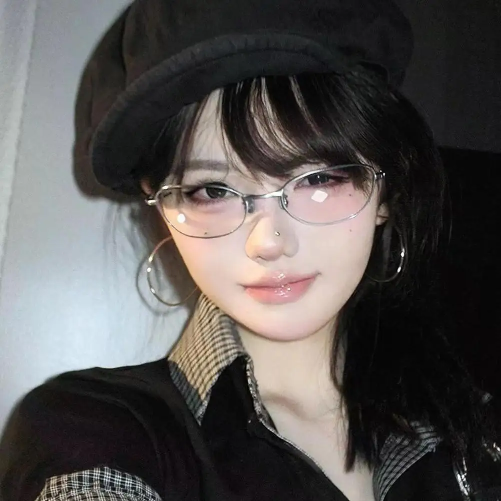 Korean Retro Golden Thread Glasses Frame Fashion Artistic Small Frame for Women Silver Flat Light Versatile Unisex Eyewear