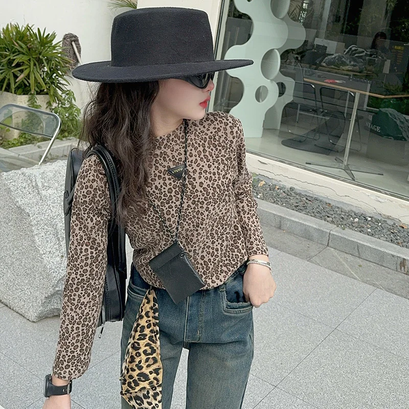 Cool Stylish Kids Long Sleeve Tee Shirt Leopard Print T-shirt For Girls Fashion Street Wear Tshirt Children High Streetwear 5-14