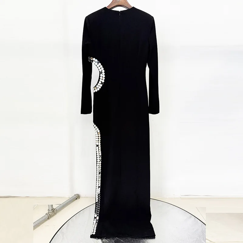 JDY Abito lungo da donna personalizzato a maniche lunghe con strass - Taglio impreziosito - Spacco alto e Abito da sera elegante فستان