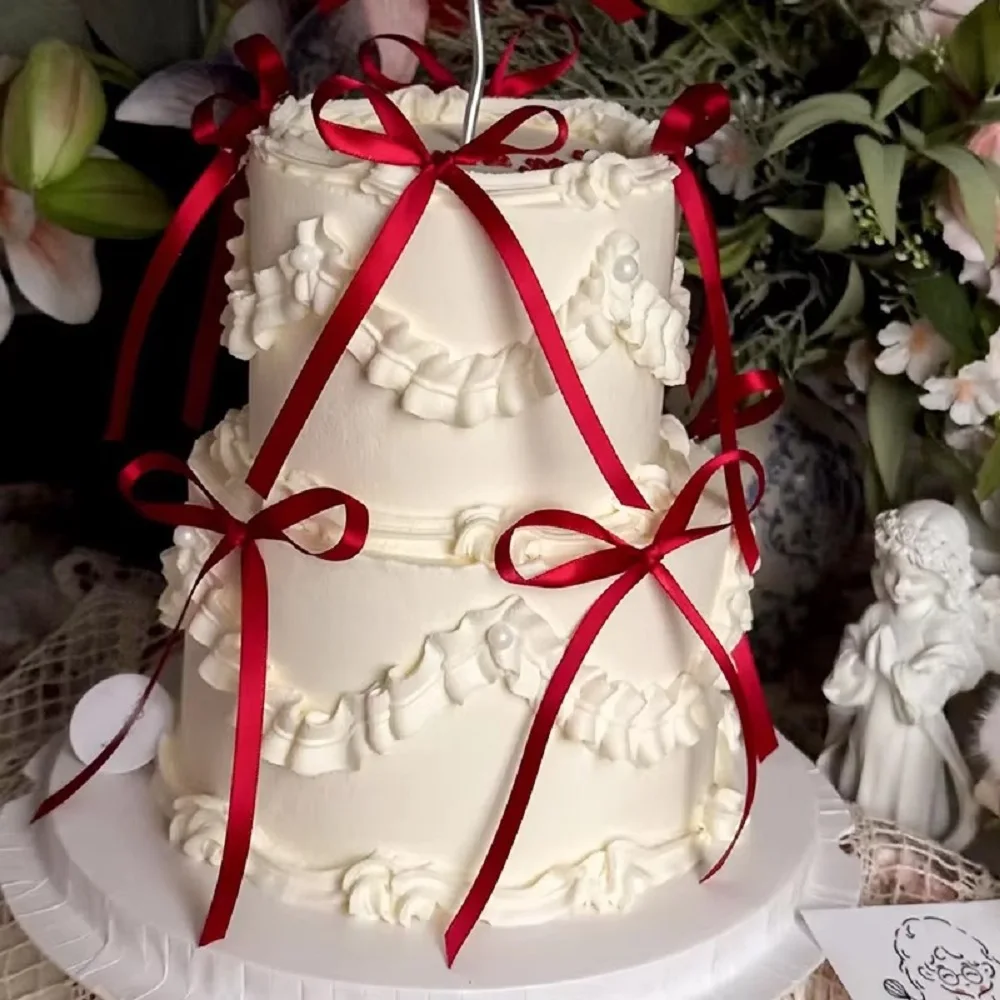 10 Stück Schleifen-Kuchendekoration, Geburtstagstorten-Deko, Geburtstags-Schleifenbänder, Einfarbige Kokette Schleifen, Party-Dekorationen, Dessert-Verzierungen – Detail 1