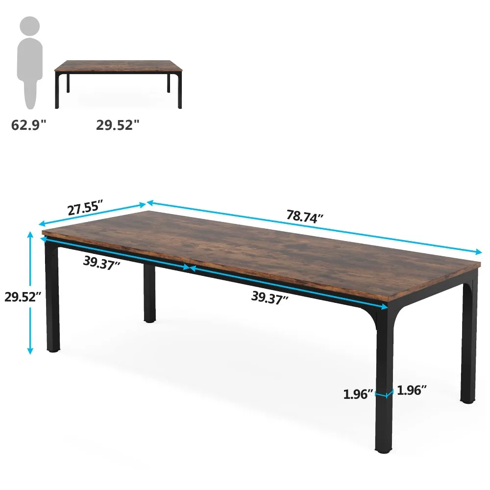 6.5FT Conference Table, 78.7 Inche Rectangle Meeting Seminar Table, Large Business Tables for 6-8 People