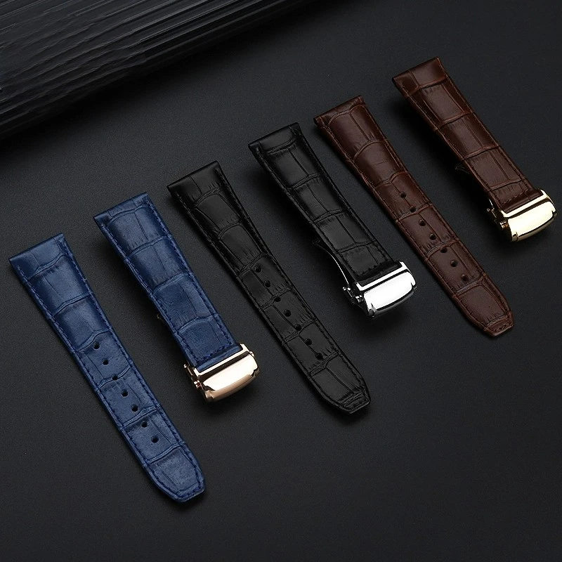 For MAURICE LACROIX Eliros watch band Soft cowhide 20 22mm folding buckle Black brown blue genuine leather strap men accessories