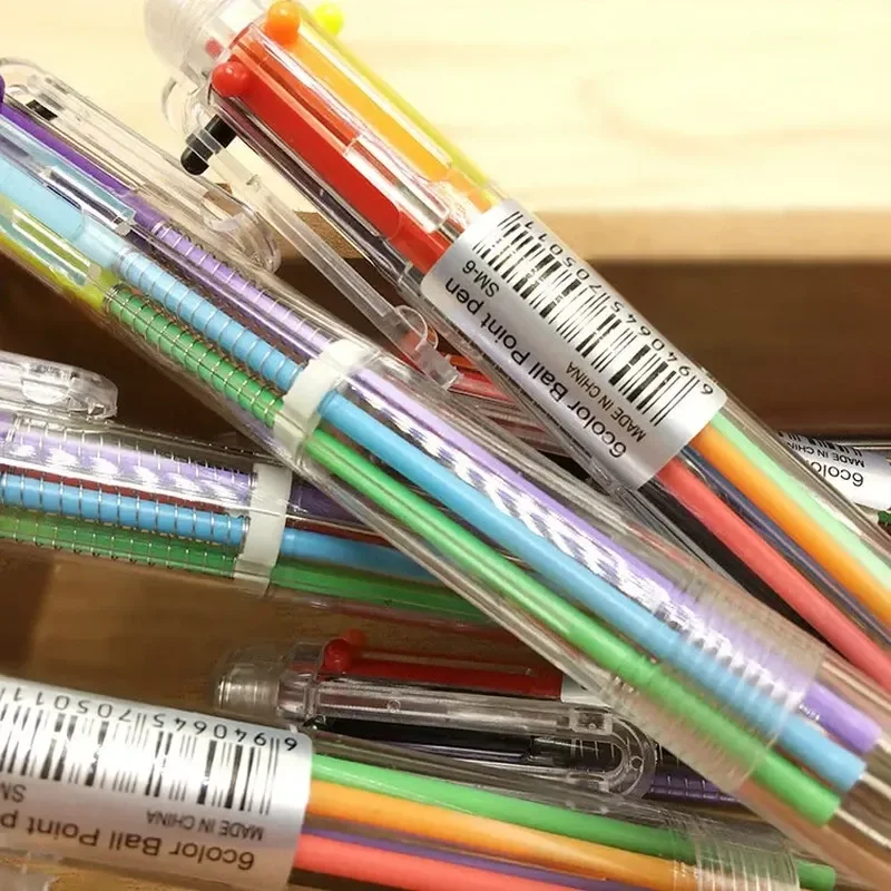 Bolígrafo Multicolor de dibujos animados, bolígrafo de tinta de escritura, suministros de papelería escolar y de oficina, 6 en 1