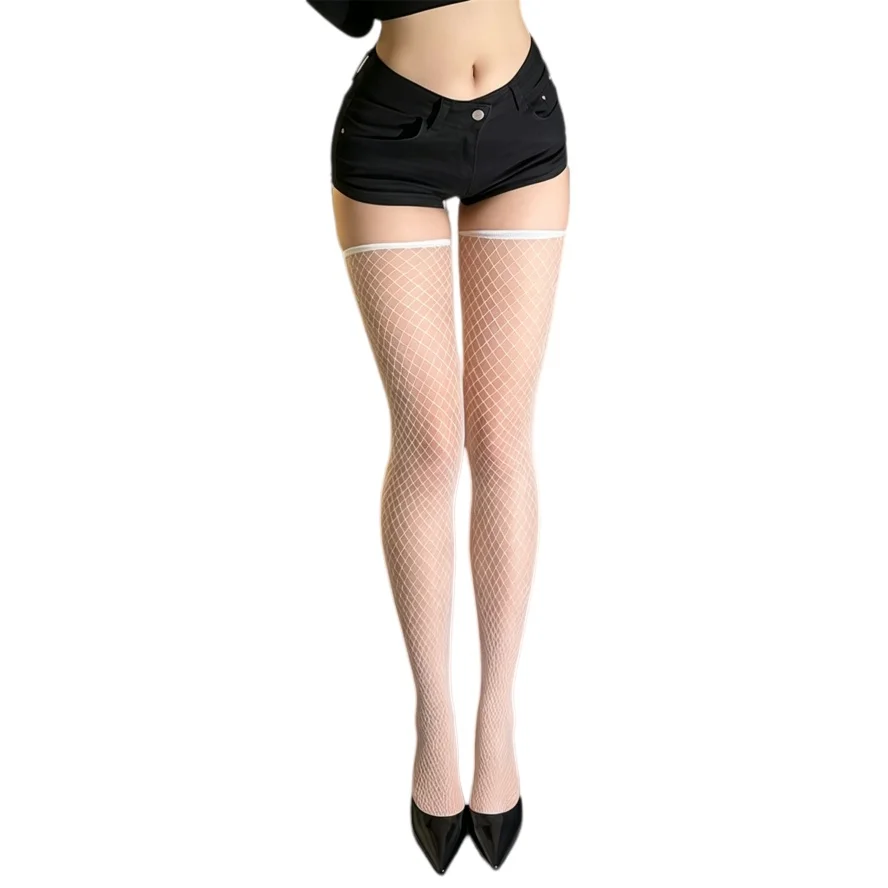 3XXL Cosplay Lolita Mädchen Schwarze Große Netzstrümpfe Über Knie Lange Socken Übergröße Oberschenkelhohe Weiße Netzstrümpfe für Übergroße Frauen – Detail 1