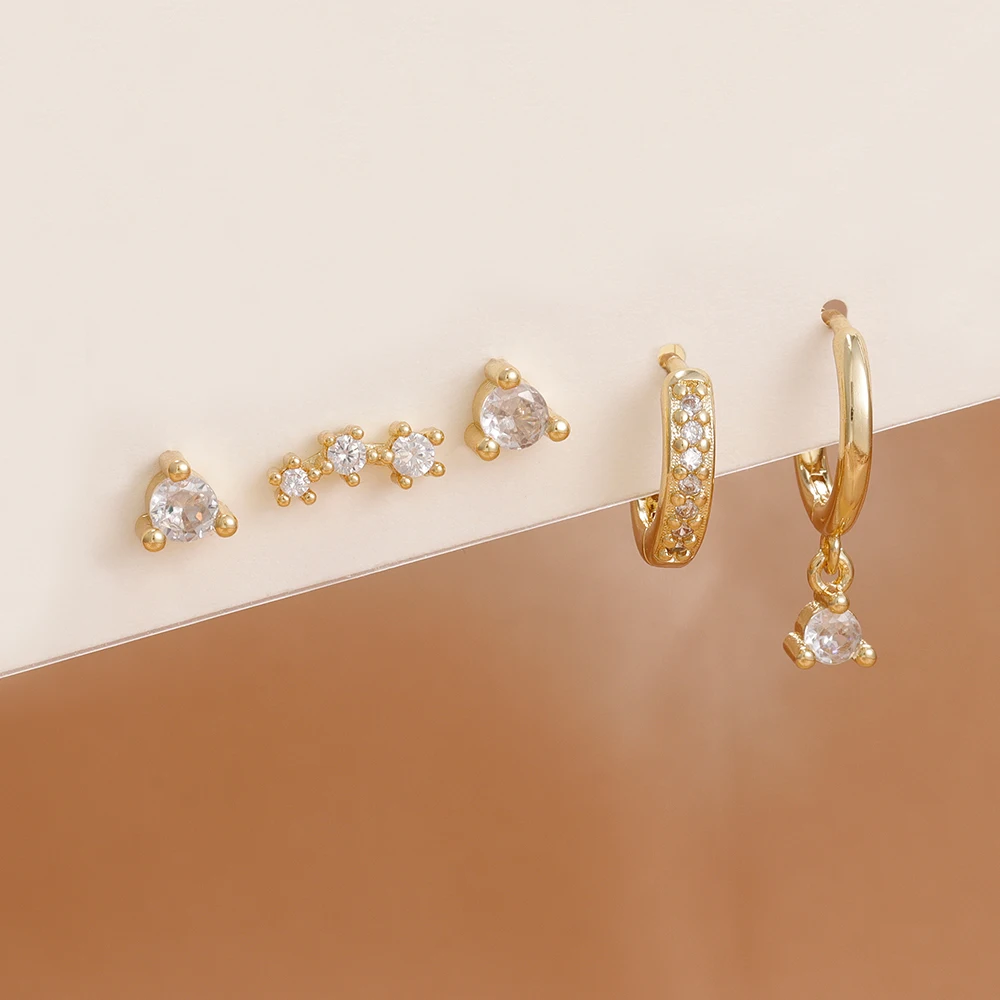 5 قطعة الفولاذ المقاوم للصدأ الزركون هوب طقم من الحلقان بسيط متعدد الاستخدامات ارتداء اليومي كل يوم الأذن اكسسوارات فتاة شابة بيان مجوهرات