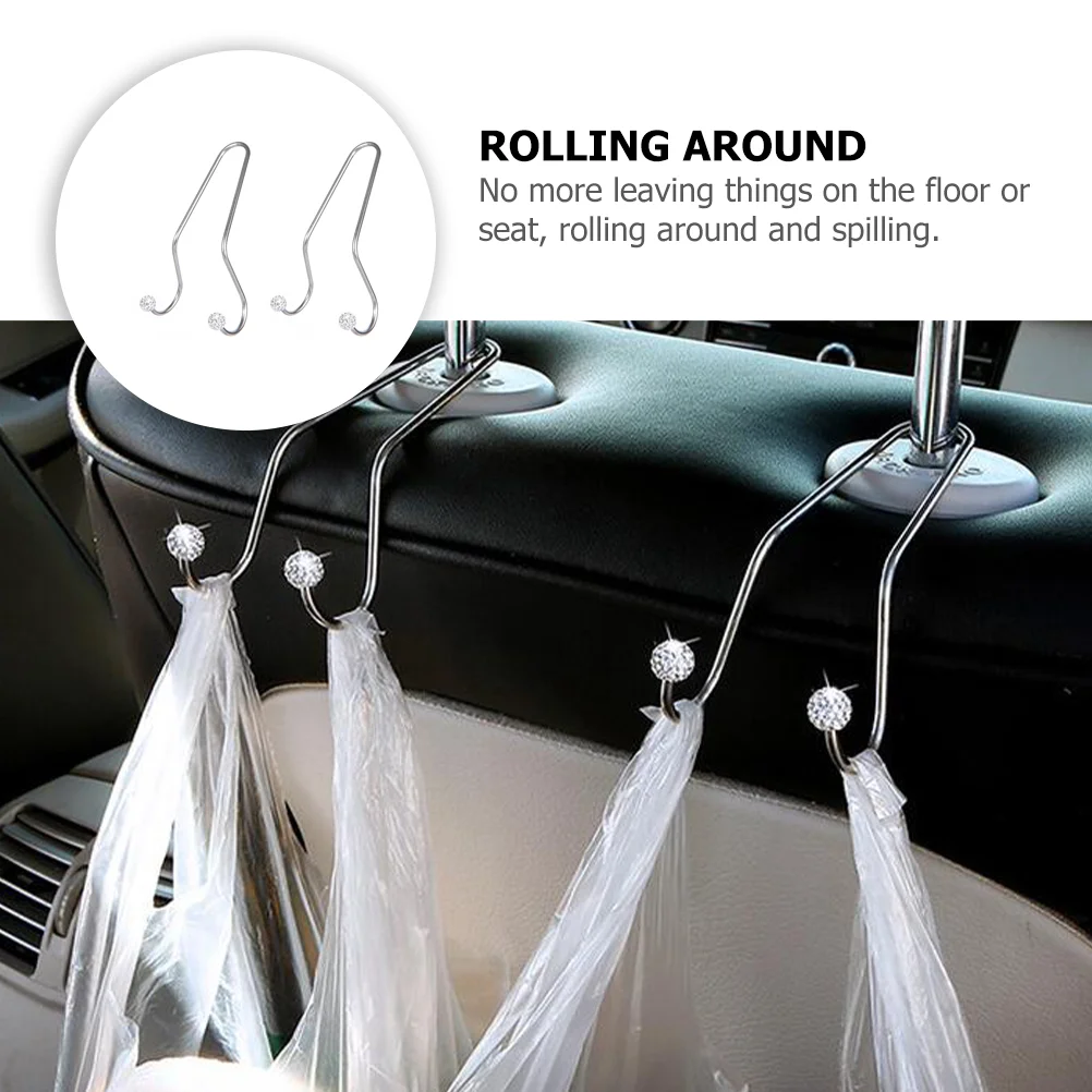 2 Pcs Armchair Hook Car Supplies Backseat Hanger Rhinestone Hooks Auto Cellphone Purse Storage Headrest