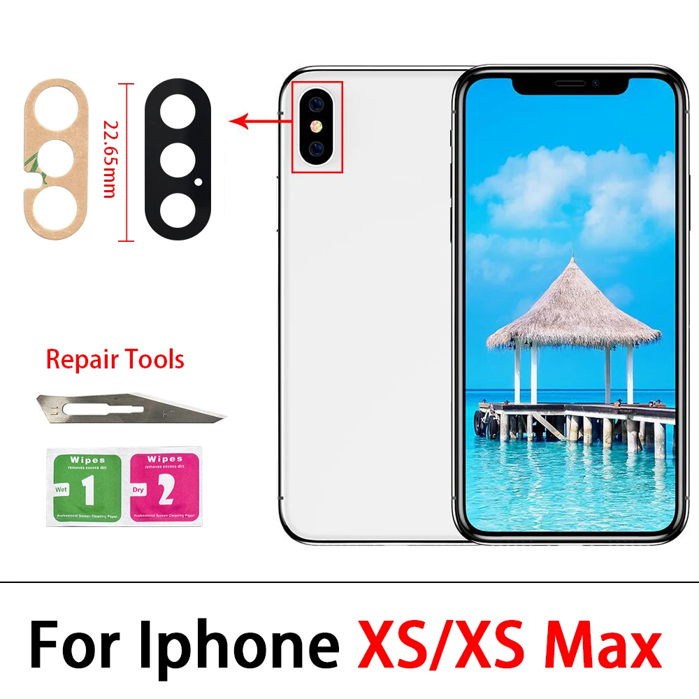 For Iphone X XR XS Max 7 8 6 6S Plus Camera Glass Lens Back Rear Camera Glass Lens with Glue Replacement Parts