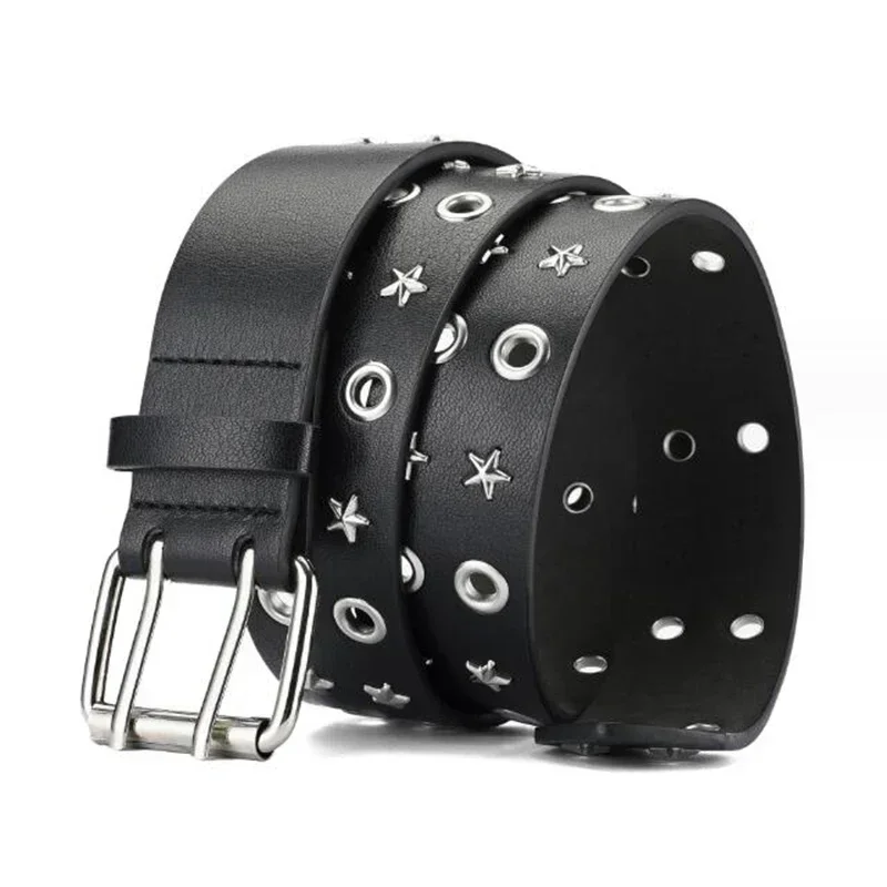 Classical Punk Spike Belt Y2k Men's Leather Belt Fashion Double Row Rivet Belt for Men and Women Studded Waistband Female