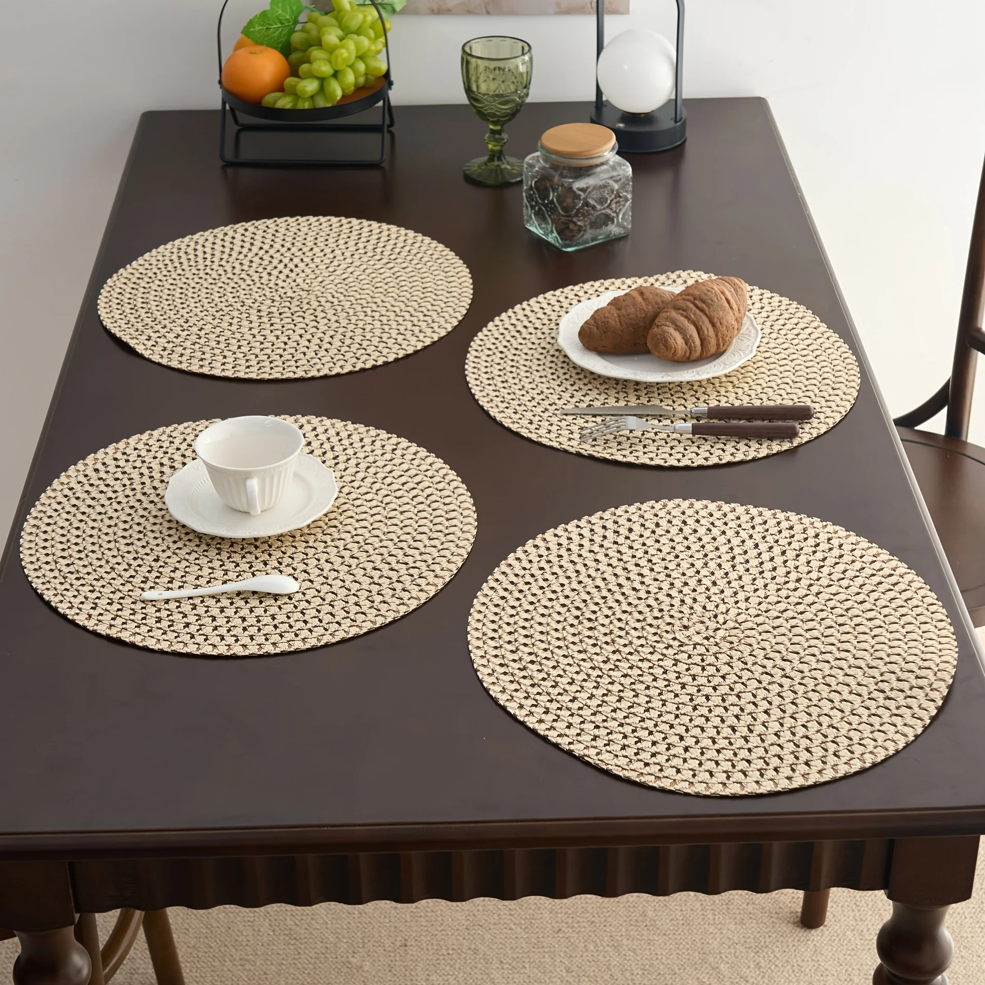 American Country Retro Style Small Hollow Round Solid Color Table Mats, Bowl and Plate, Cup, Non-slip Mat