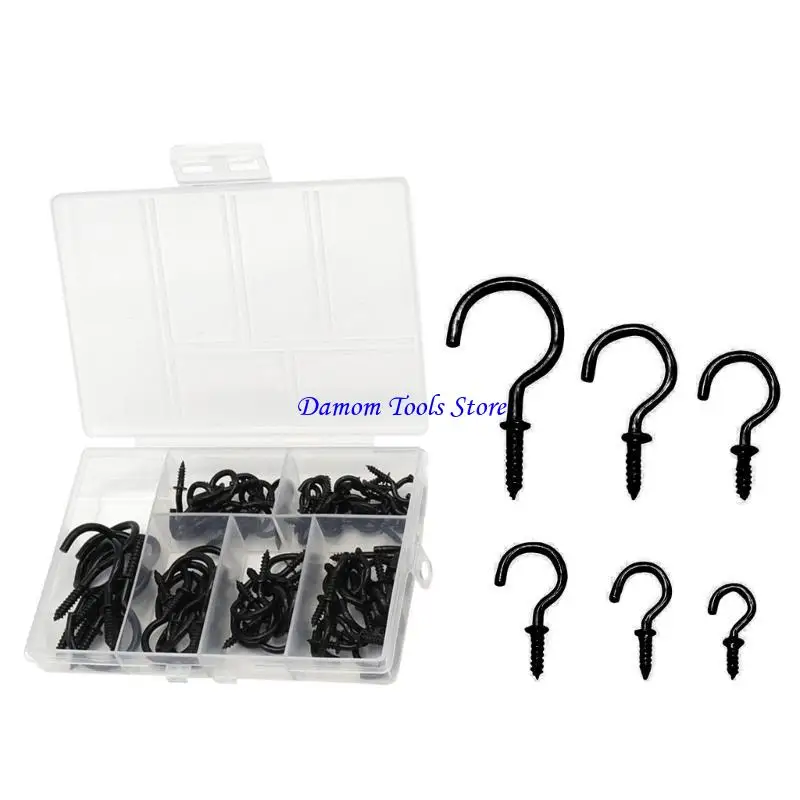 57BE 6 Sizes Assorted Iron Cup Hooks Quick & Secure Installation Hooks Essential Tool