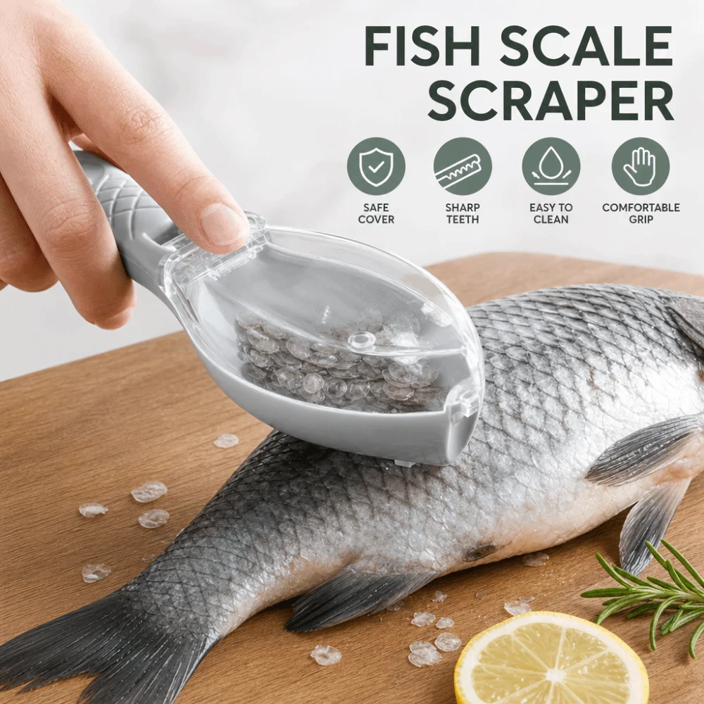 Fast Remove Fish Scale Scraper with Container Manual Fish Cleaning Tool Effective with Cover Scraping Scales Device Seafood