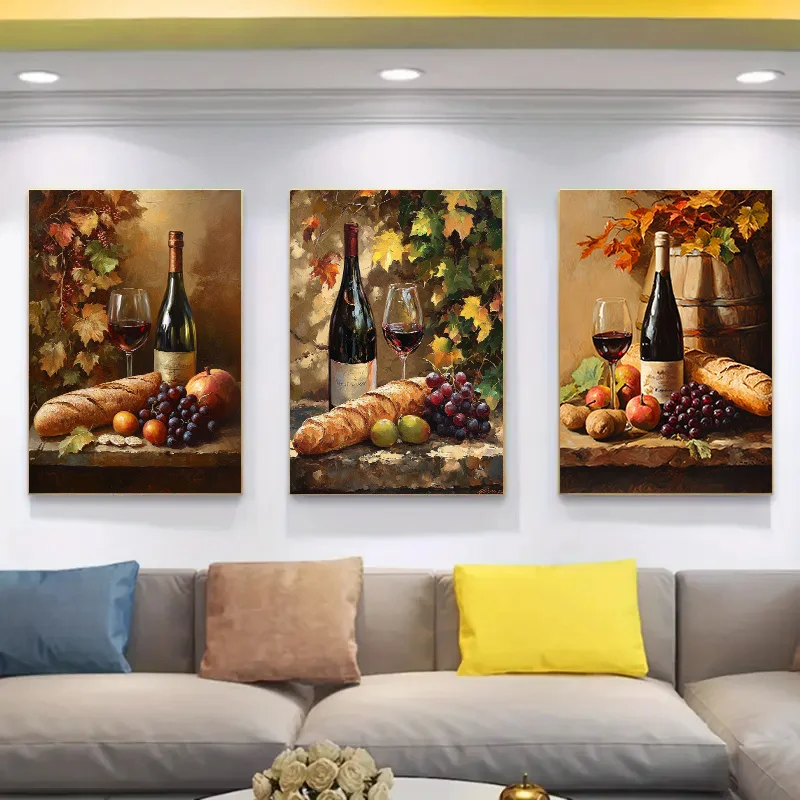 2D Flat, 3pcs 2D Flat rustic still life of a romantic autumn harvest. This vintage wall art evokes a contemplative, cozy vibe