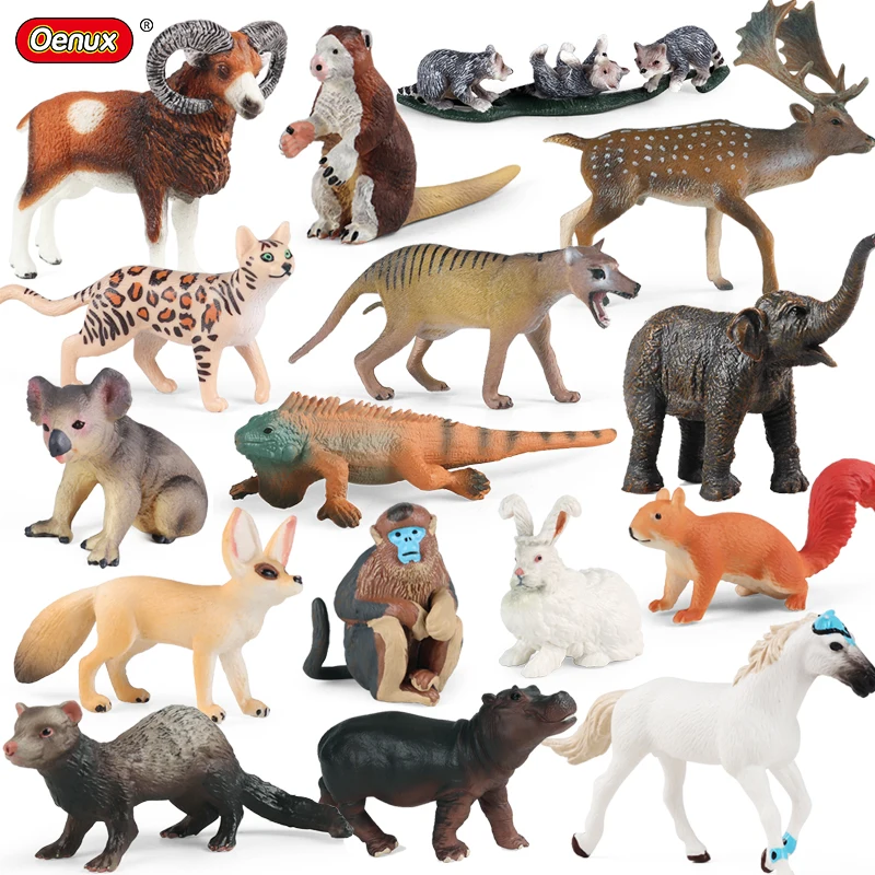 Oenux Cute Wild Animals Action Figures Fox Koala Wolf Horse Deer Bear Model Figurines Cake Toppers Mini Home Decor Kids Gift Toy