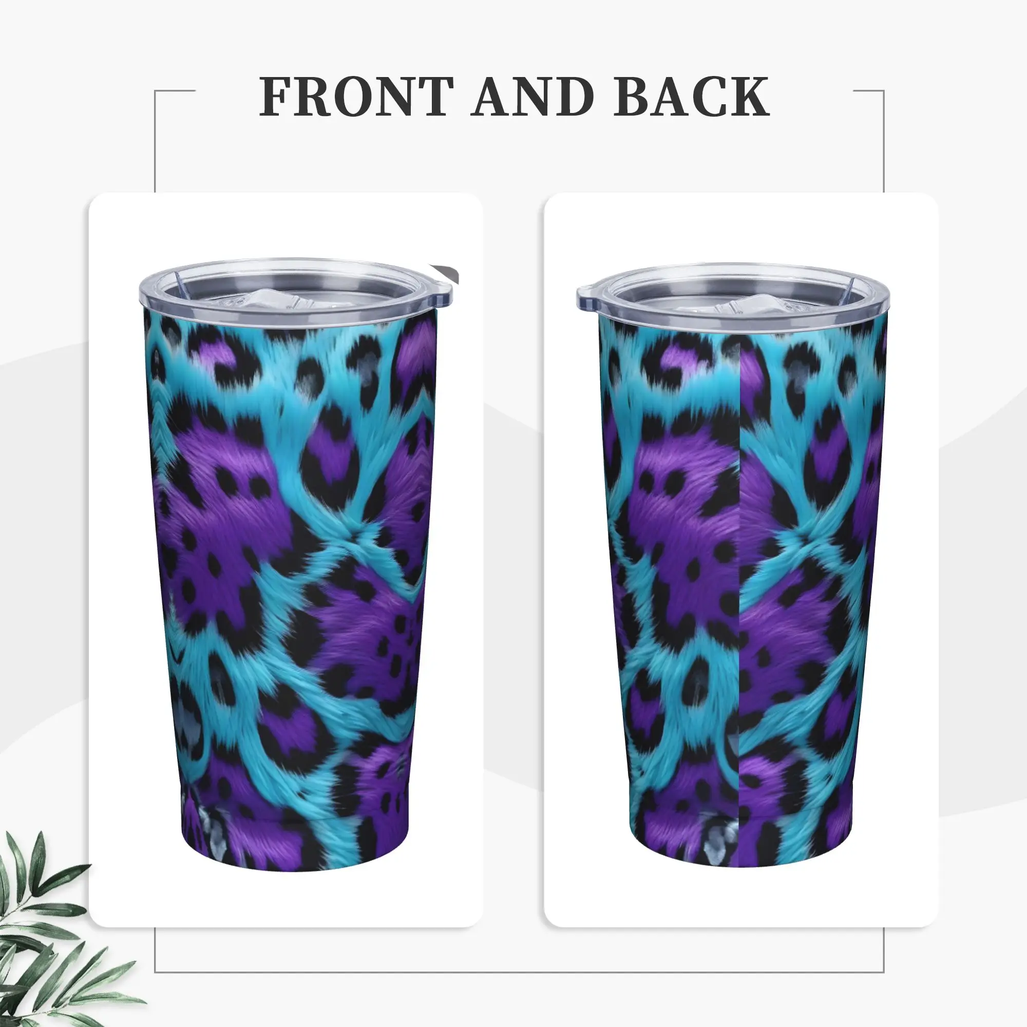 Leopard Purple Insulated Tumbler with Lid Simulated Print Stainless Steel Coffee Mugs Office Home Car Bottle Cup, 20oz