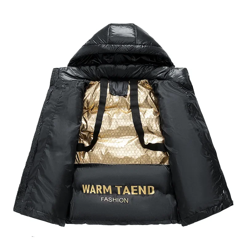 Winter Men\'s Cotton Jacket Graphene Black Gold Hooded Cotton Jacket Unisex Bread Jacket Hooded Warm Coldproof Waterproof Coat