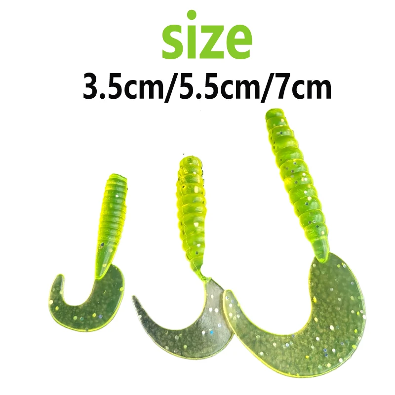 40 Stück/Beutel Angelköder mit Tasche 3,5cm/5,5cm/7cm Lockiger Schwanz Weicher Kunstköder Bionischer Wurm Schwimmköder Silikon-Wobbler Pesca Bass Karpfen – Detail 1