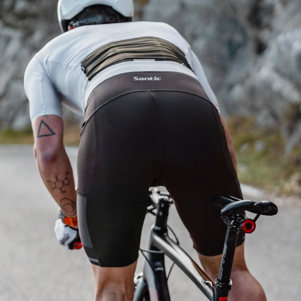 Santic Heren Fietsbroek MTB Zomer Reflecterende Fietsbroek Ademend 6-uurs Fietskussen Met Zakken Sneldrogend