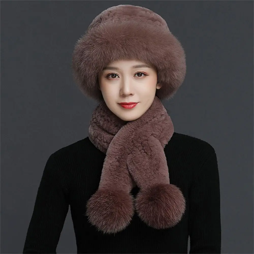 

Fashion Winter Rex Rabbit Fur Hat Warmth Cold Protection Cold Hat Thickened Scarf Hat