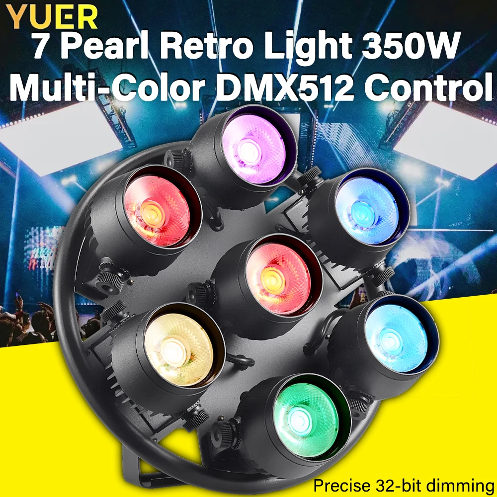 YUER NEW 7 Pearl Retro Light 350W DMX512 Multi-Color Stage Lighting for Concerts Events Clubs Bars DJ Shows 32CH 32-bit Dimming